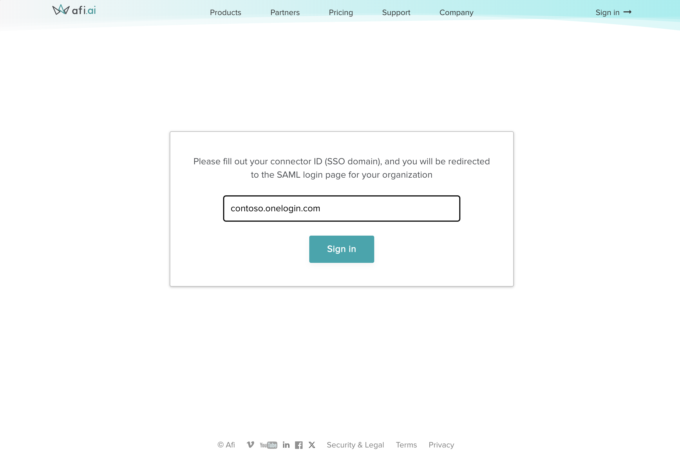Afi SAML login screen prompting for connector ID