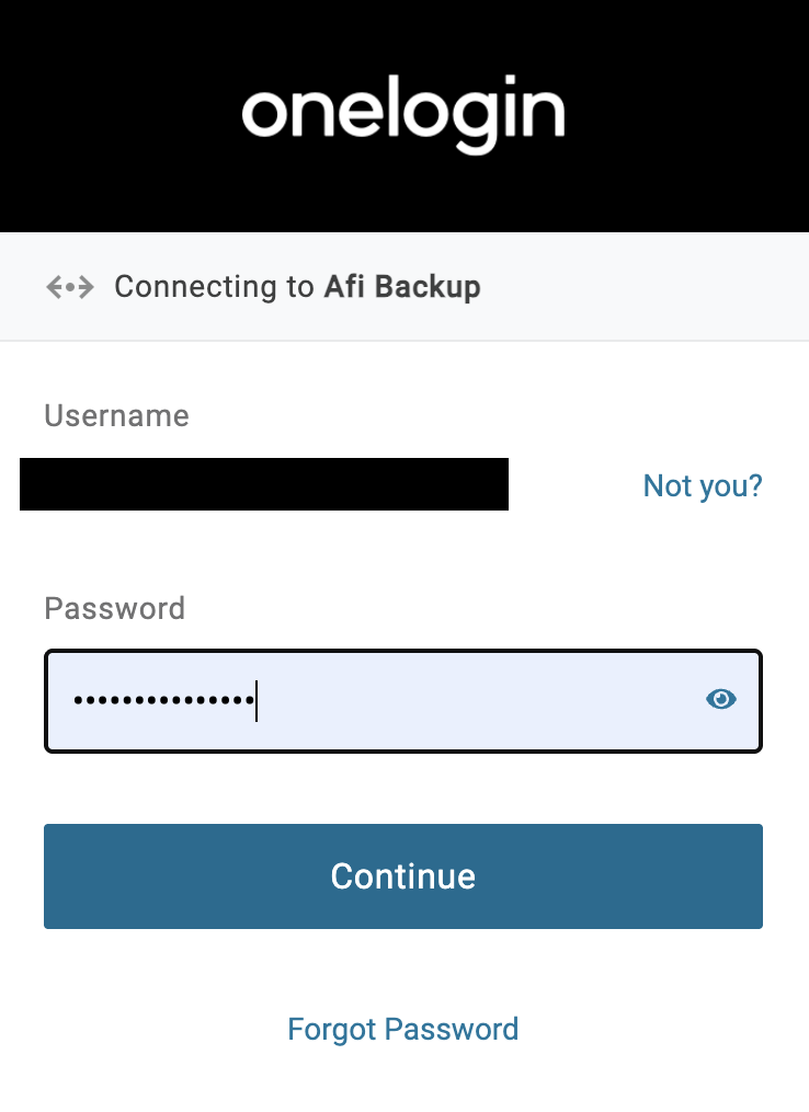 OneLogin authentication screen after entering connector ID